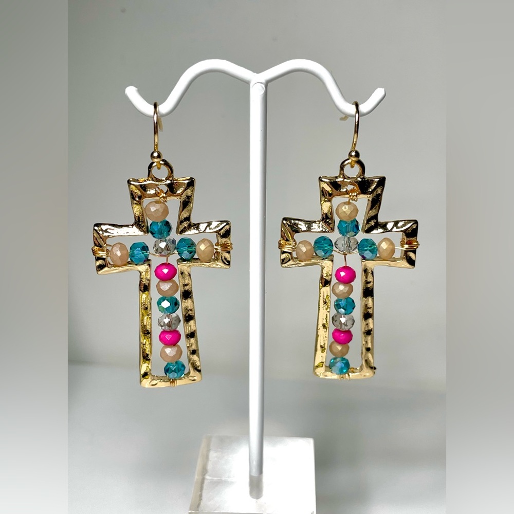 Cross earrings ~ Big Cross Earrings ~ Dangle earrings ~ Bead Earrings -in Box